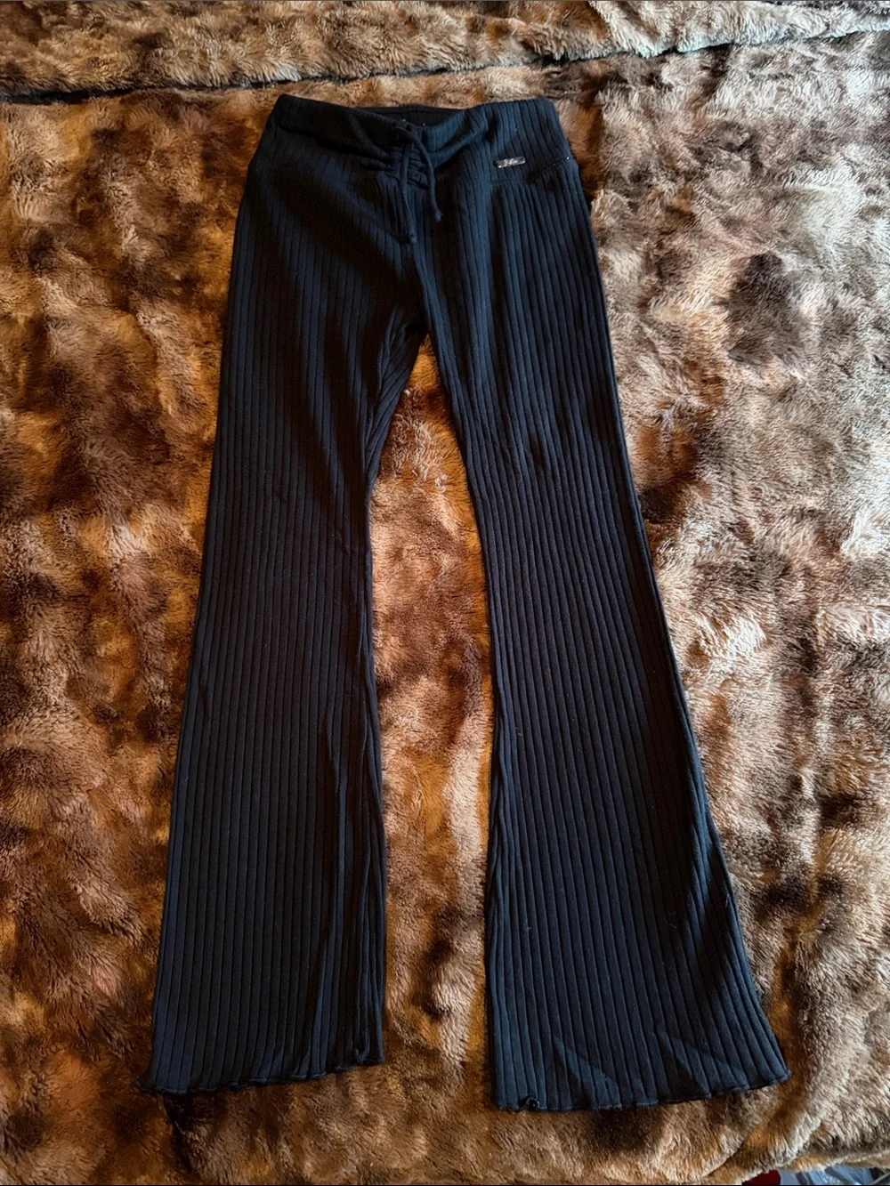 Girls Justice Black Ribbed Flared Lounge Pants- Size 5/6
